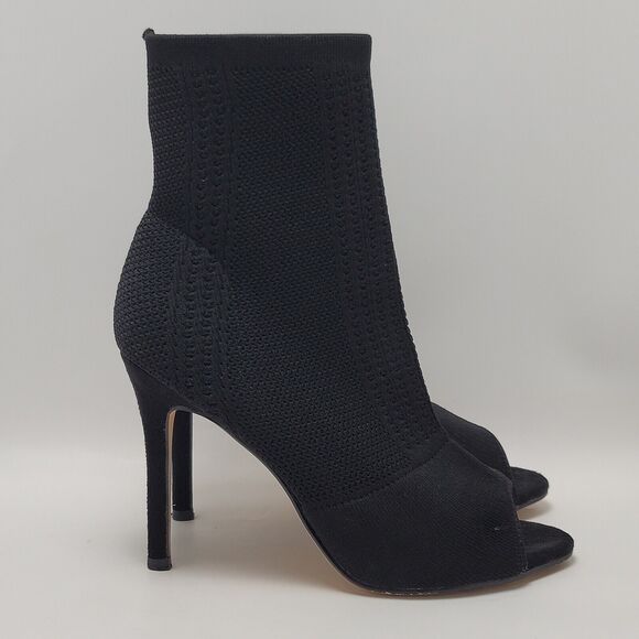 Catherine Malandrino Nitty Stretch Ankle Pull On Open Peep Toe Sock Heel Boot 9 - Picture 1 of 13